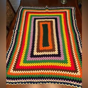 Vintage Multicolor Crochet Granny Afghan Blanket Handmade 38 X 54
